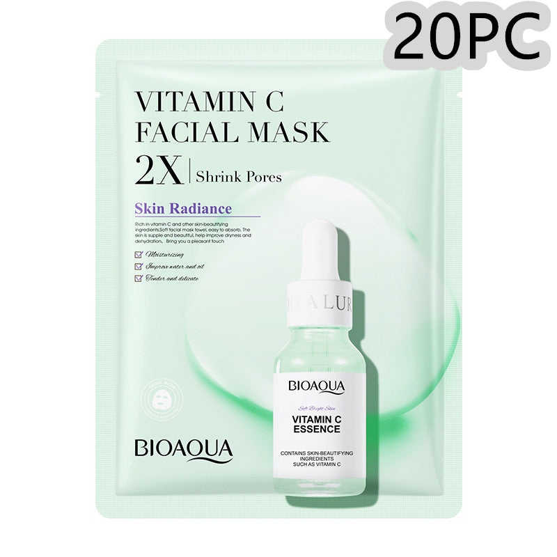 Vitamin C facial mask packaging with BIOAQUA serum bottle on a white background